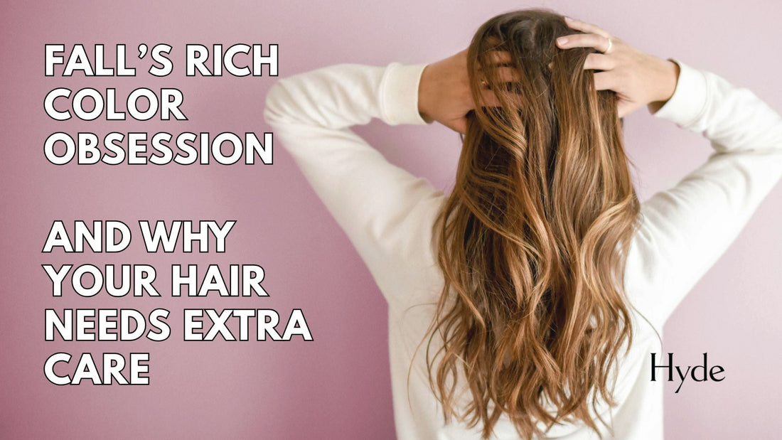 Woman with rich chestnut brown fall hair color styled in loose waves at Hyde Vista Salon.